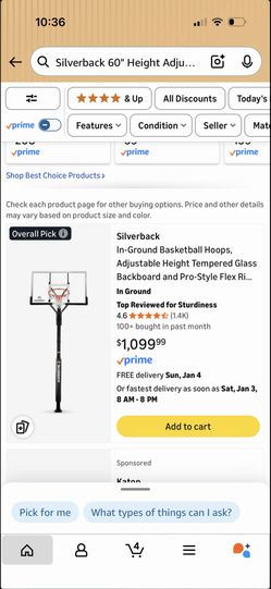 Silverback 60" Height Adjustable In-Ground Basketball Hoop With Tempered Glass Backboard, Pro-Style 