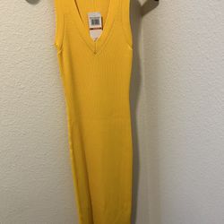 Michael Kors Yellow V-Neck Maxi Dress JH98X4C5ZV Size Small