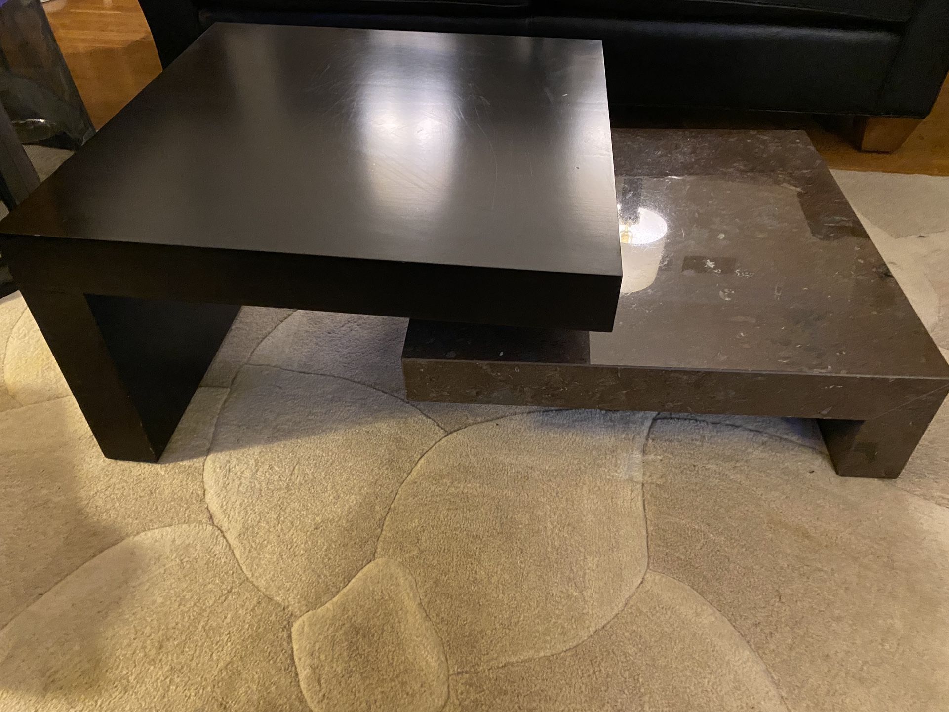 Marble And Ebony Coffee Table, 2 Piece