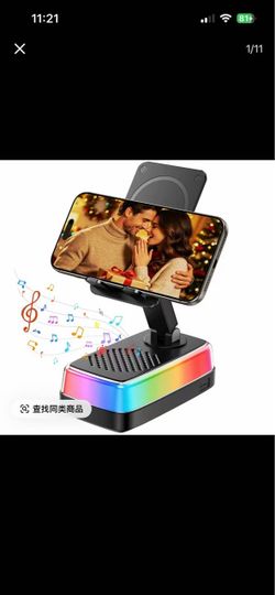 Brand New!Wireless Induction BT5.3‑Compatible Smartphone Speaker, 360° Adjustable Foldable Phone Holder, 3000mAh Emergency Power Supply, Colorful RGB