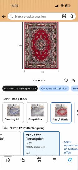 Red Black Persian Style Area Rug 9'2" x 12'5"