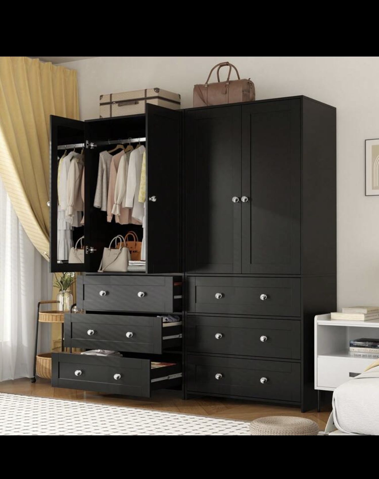 VOWNER 71" Large Wardrobe Closet With Mirror, Freestanding Bedroom Armoire With 3/6 Large Drawers & 2/4 Doors, Clothes Storage Organizer Cabinet For B