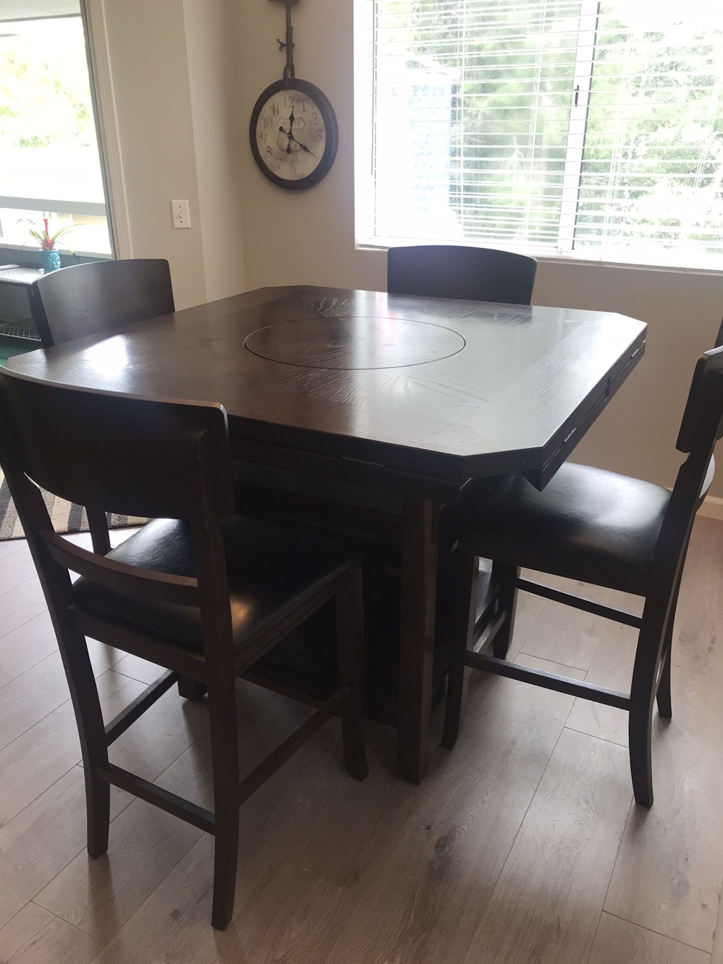 5 pc dining table with lazy susan and wine rack