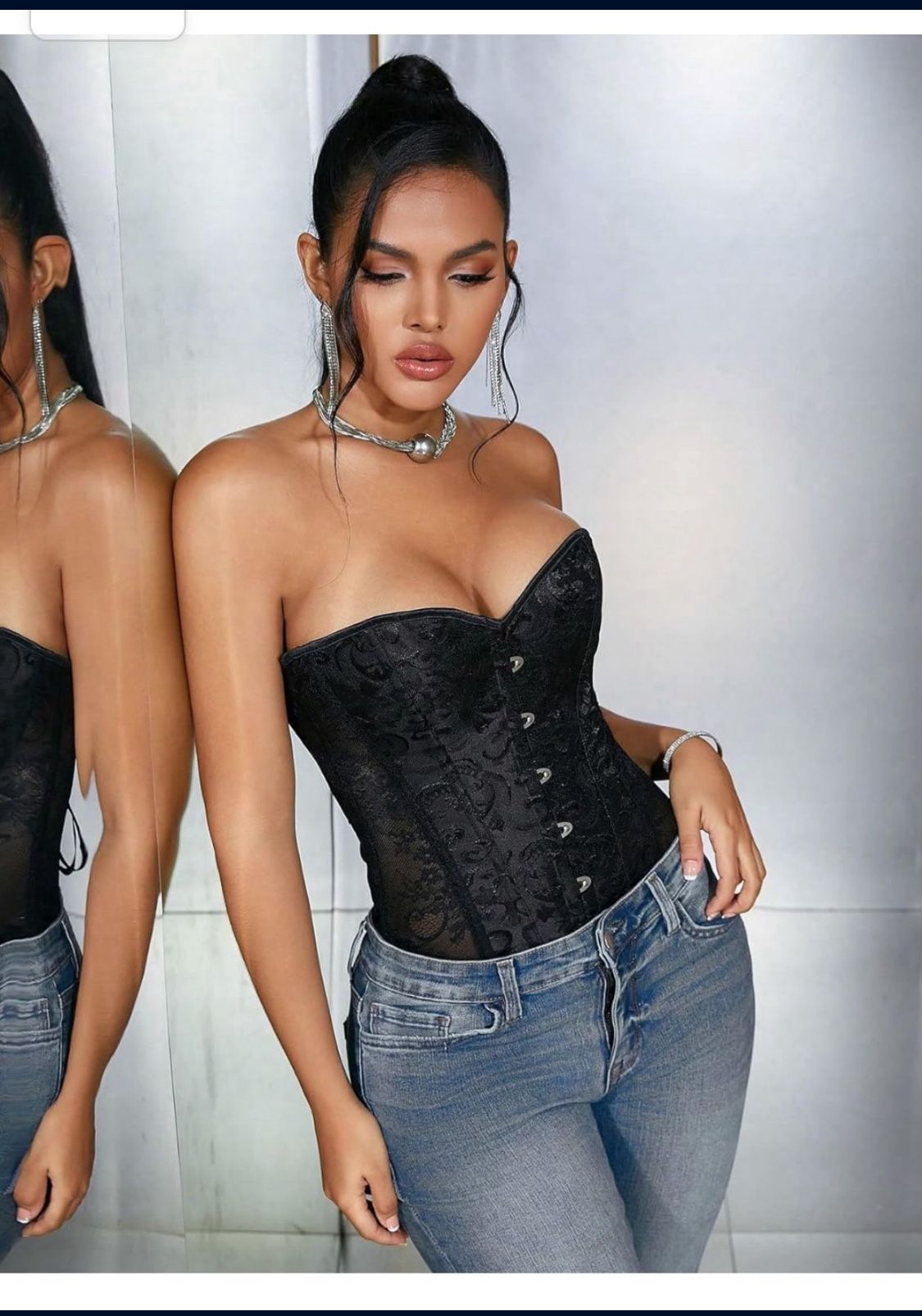 Women's Lace up Strapless Overbust Corset Bustier Top Lingerie Push up Bodyshaper