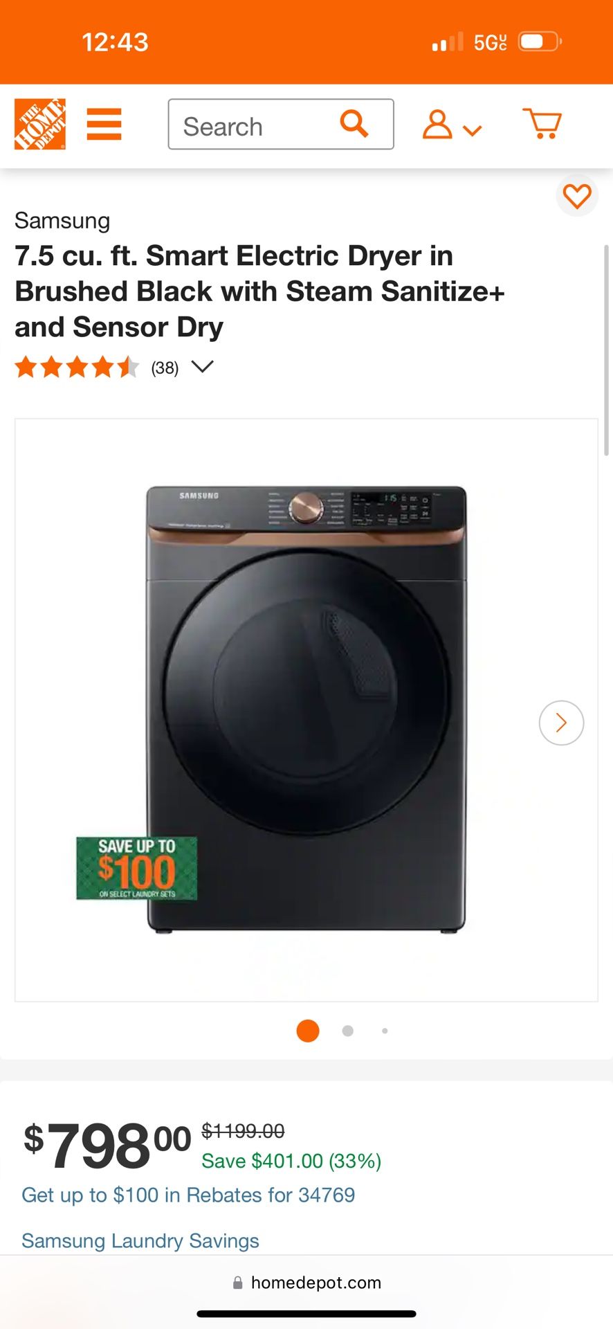 Samsung 7.5 cu. ft. Smart Electric Dryer in Brushed Black with Steam Sanitize+ and Sensor Dry