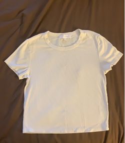 Pink Rose White Ribbed Crop T-Shirt