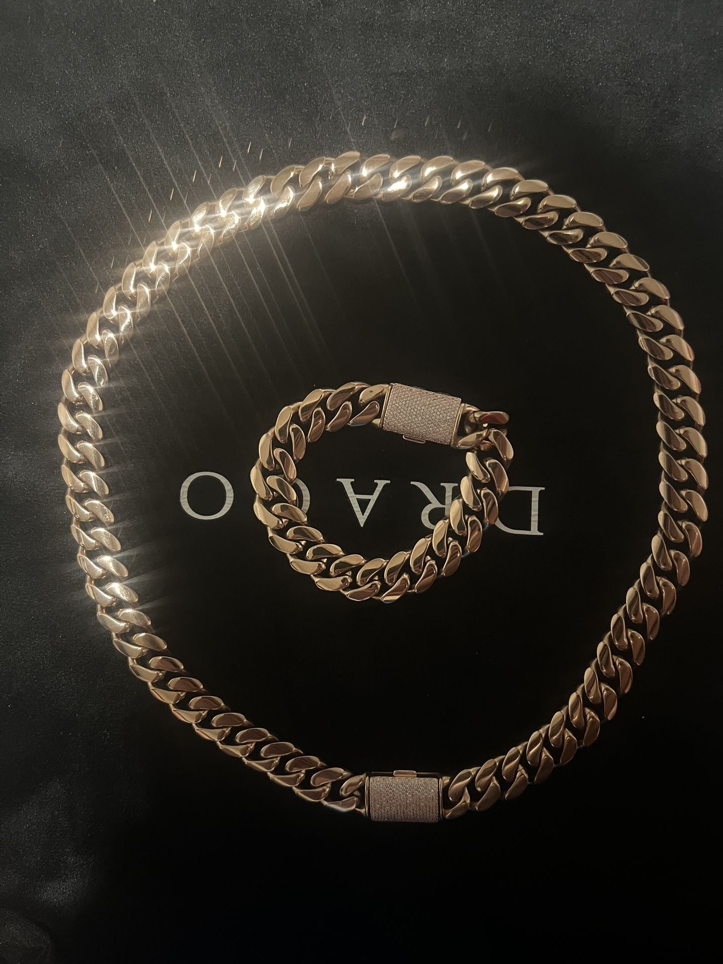 Brand New Rose Gold Cuban Chain And Bracelet Set