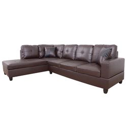 Brown Leather Living Room Sectional Couch With Ottoman
