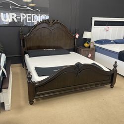 Dark Cherry King Panel Bed