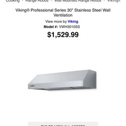 New Viking Series Professional Stainless Steel 30” Hood Vent 