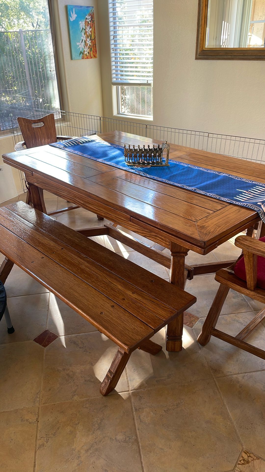Large Solid Wood Table W Chairs And Benches