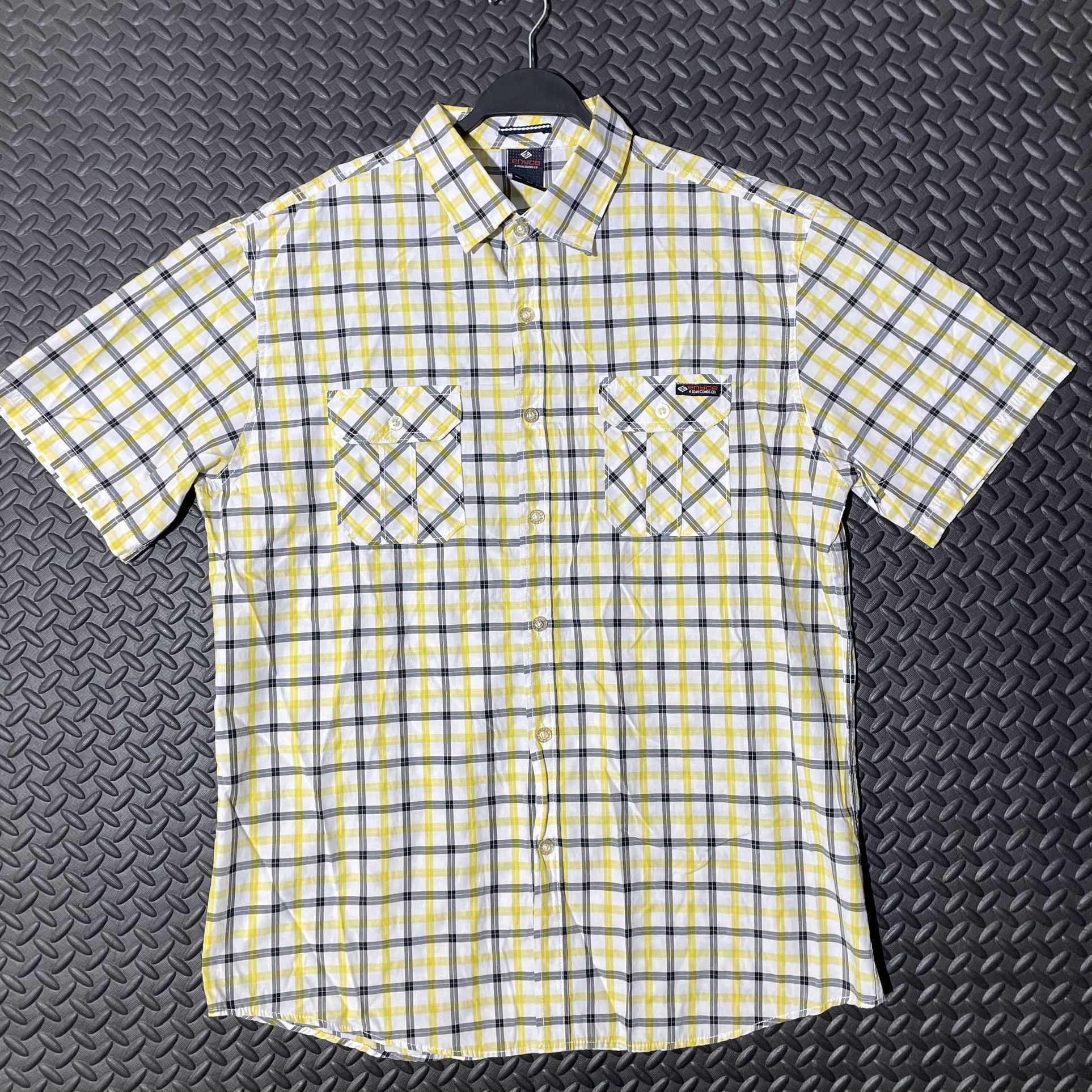 Vintage Y2K Enyce Plaid Yellow White Black Patterned Button Up Men’s 3XL