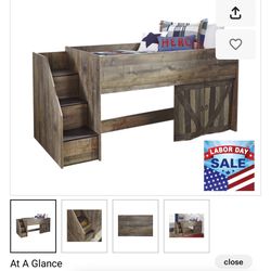 Loft bed frame with storage