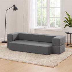 Convertible Flip-Open Sofa Bed – Dark Gray Foam Sleeper