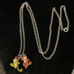 20”Sterling Silver Necklace, With 2 Monkey Pendants,by(OTC).  