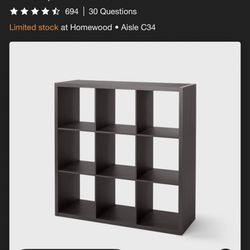 9 Cube Organizer Black Oak - Brightroom™: Storage Cubes Bookshelf, Cubby Storage Shelves, MDF & Particle Board