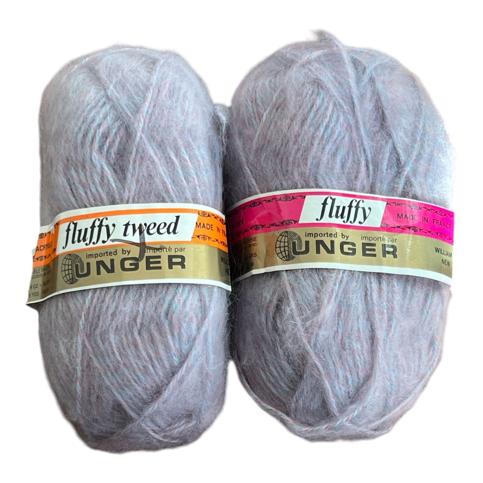 2 Yarn Purple Unger Fluffy Tweed Yarn Color 708 Vintage Skein 156 Yds Ea France