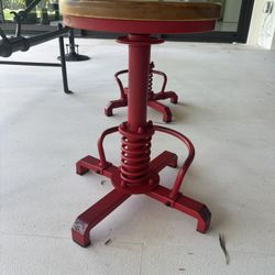 2 Red Industrial Adjustable Height Stools 