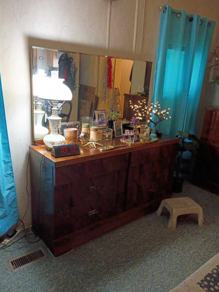 Antique Six-door Dresser With Mirror
