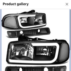 DNA MOTORING HL-LB2-SIERRA99-BK-CL1 Black Housing Bumper Lights+Headlights With LED DRL Replacement Compatible with 99-06 Sierra