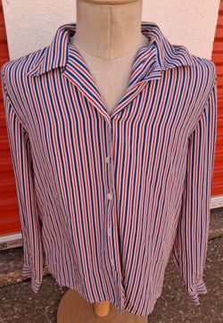 Leslie Fay “Haberdashery” Button‑Up – Red/White/Blue Stripes – Size 4P