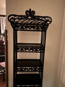 Vintage Wrought Iron Very Very  Heavy Standing Shelf. 6 Shelves . 