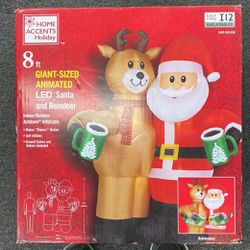 8 Ft Giant Sized LED Santa And Reindeer NEW