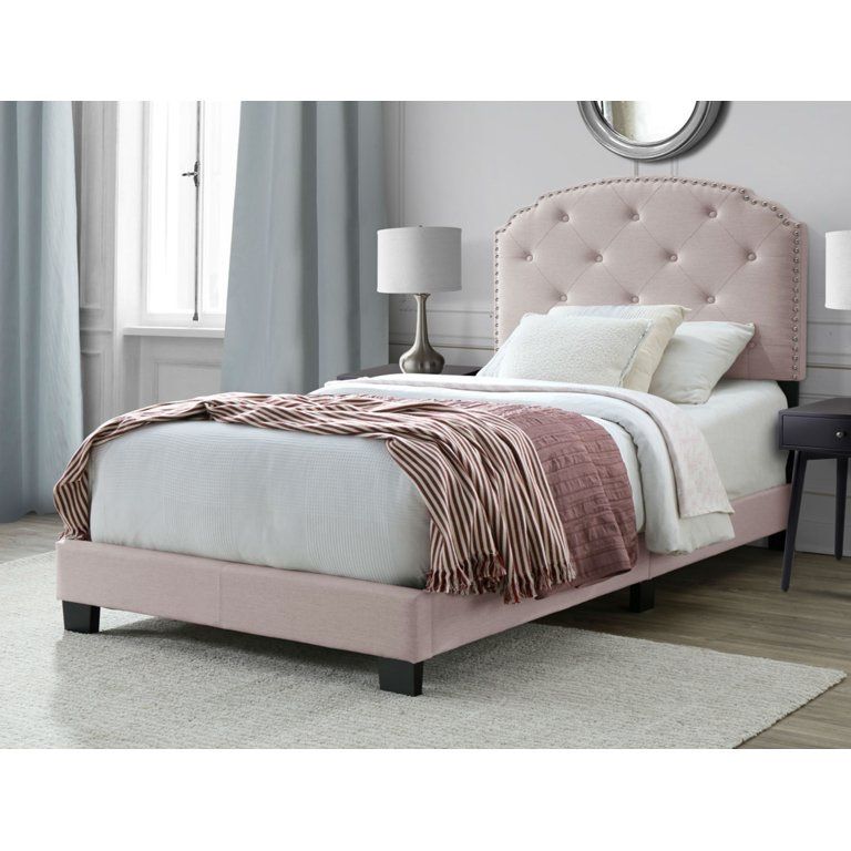 Dg Casa Twin Bed With Nailhead Headboard Blush Pink 