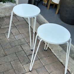 2 White Metal Hairpin Outdoor Patio Side Tables Or Plant Stands 12d 17h