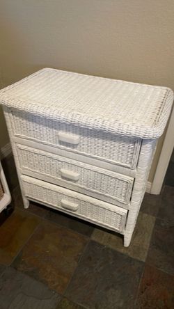Three drawer white wicker