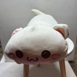 Neko Pink Paws Plush Stuffed White Cat 13" Long Stacking Body Pillow Japanese