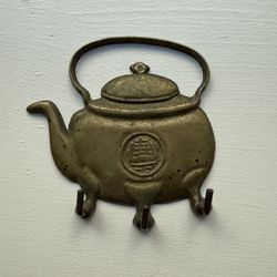 Vintage Brass Teapot Wall Mounted Key Hook Key Holder Kitchen Hooks