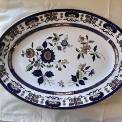 Vintage Japanese Large Serving Platter - Double Phoenix Nikko Ironstone Japan Imari Floral Cobalt