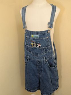 Vintage 1997 Looney Tunes Denim Overalls Shorts Tweety Bird Bugs Bunny Size M