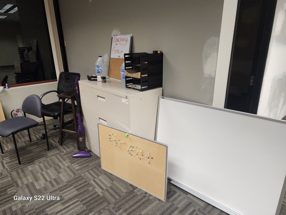 White Board, Hon 3 Drawer Lateral File,Mead Cork Bulletin
Board,