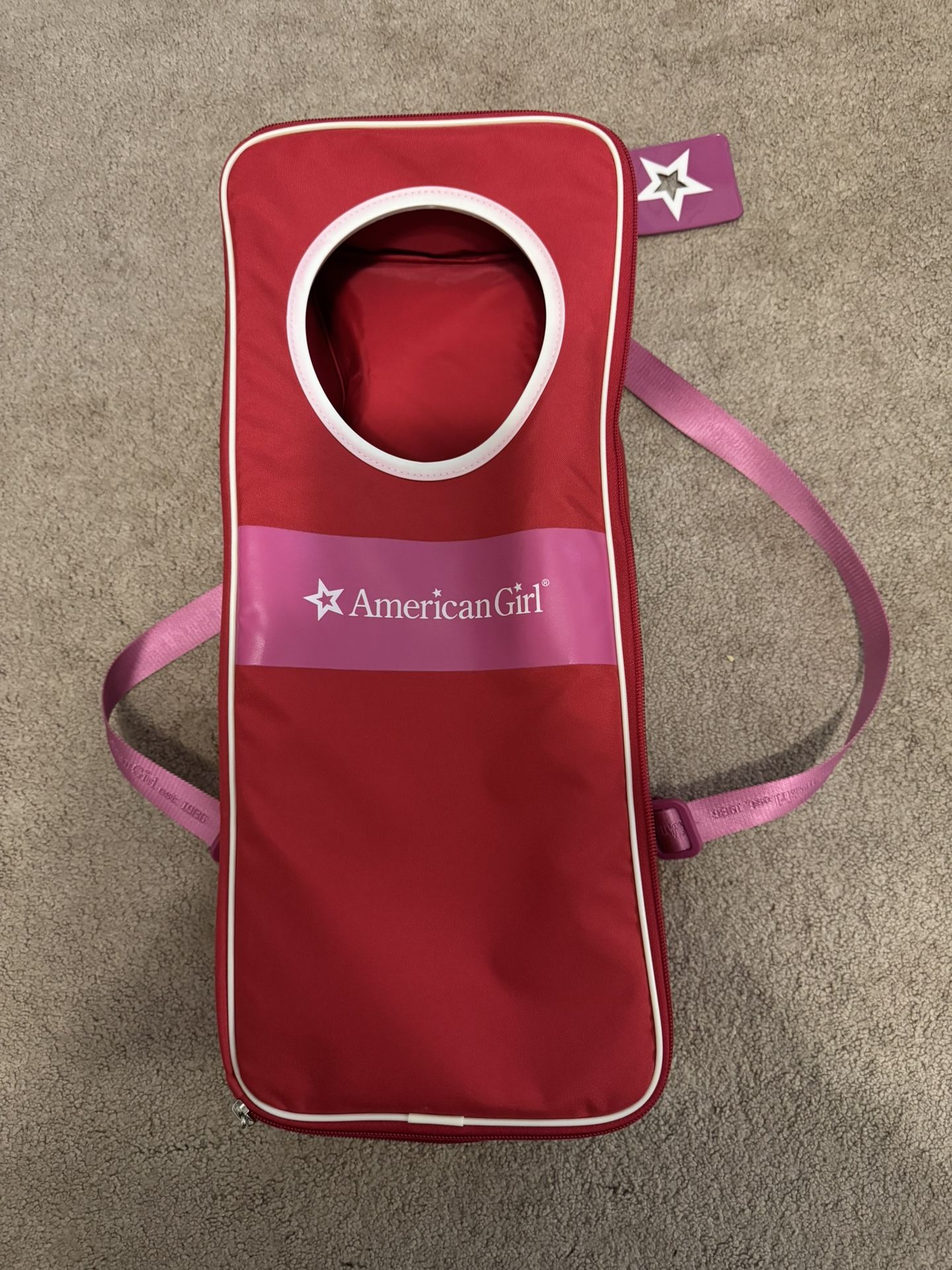American Girl Doll See Through Window Travel Carry Case Backpack Red