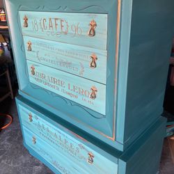Stunning Teal Gold Vintage Dresser