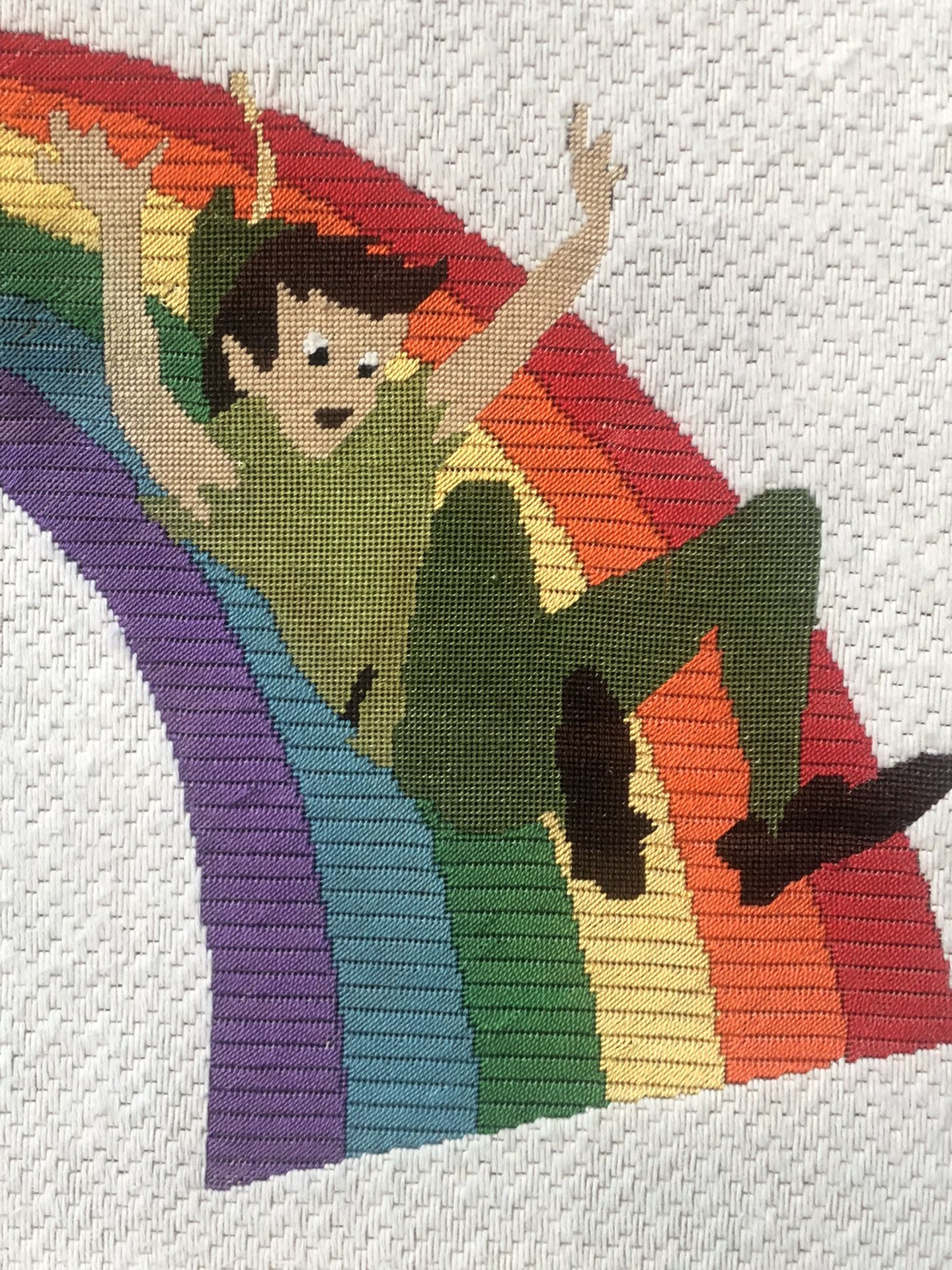VNTG Hand Embroidered Disney Peter Pan Sliding Down Rainbow Artwork 