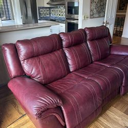 Burgundy Leather Recliner Sofa  