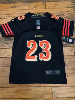 49er Jersey Black Red With Gold Trim Warner Kittle Bosa Or McCaffrey 23 97 54 85