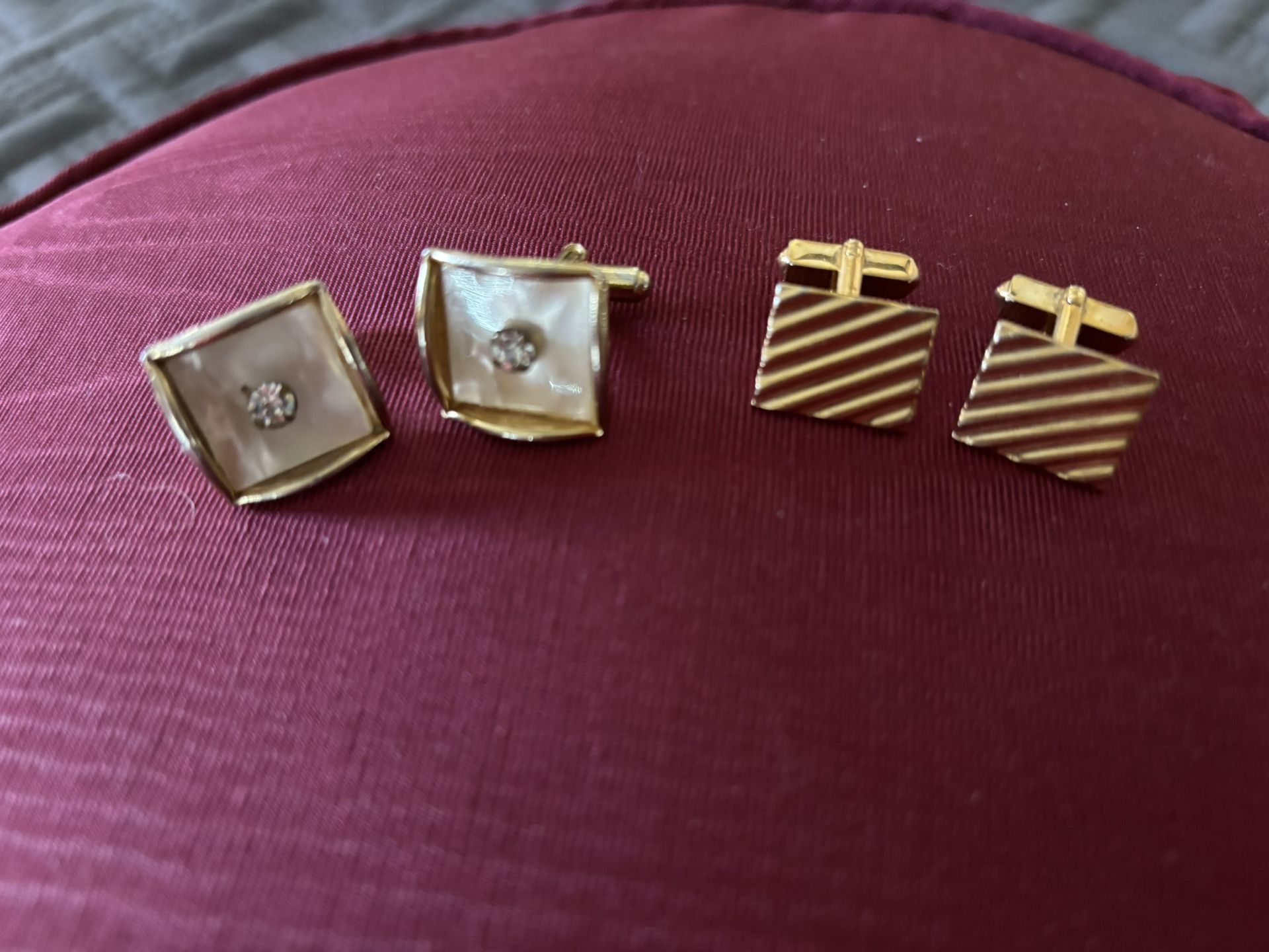 Vintage Men’s Swank Gold Tone and Embassy Mother of Pearl and Rhinestone Cuff Links