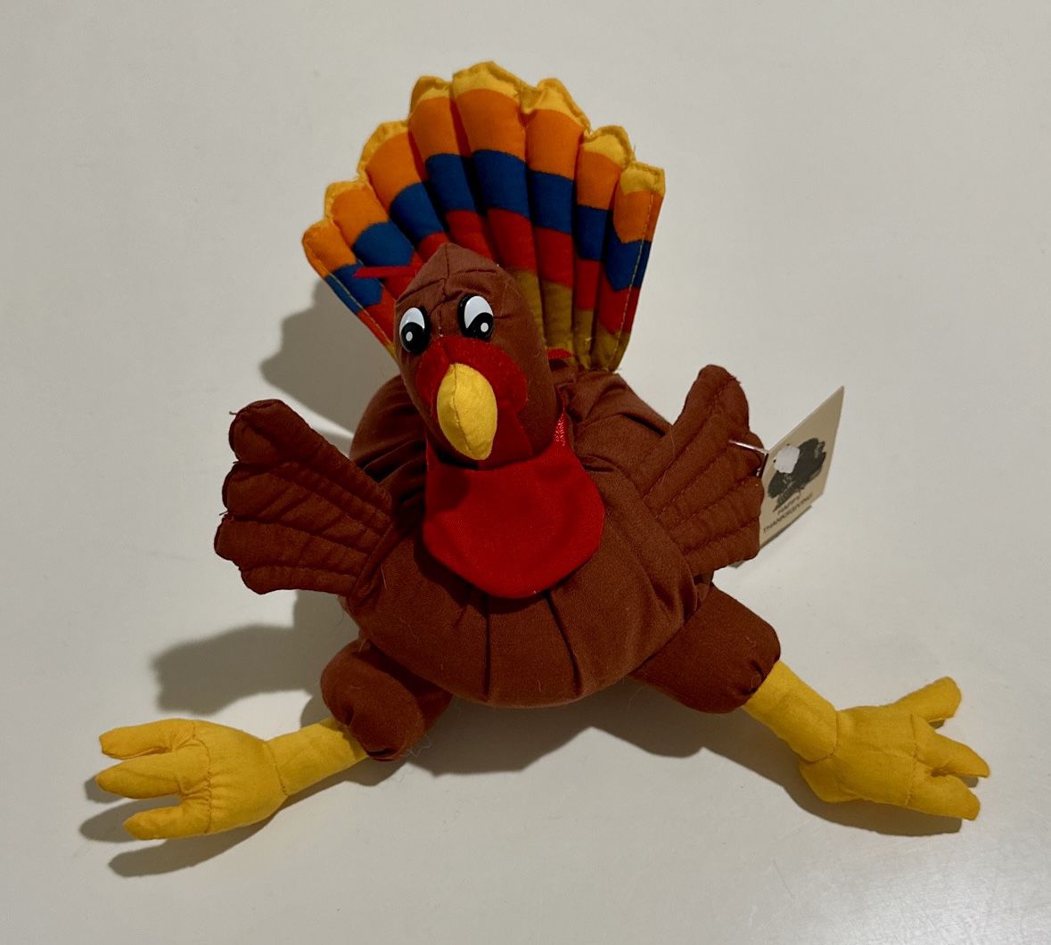 Vintage Plush Stuffed Sitting Turkey Quilted Tail Thanksgiving Fall 6"