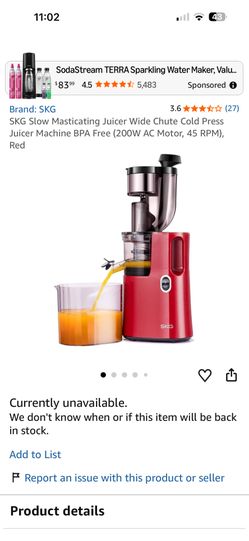 SKG Slow Masticating Juicer Cold Press Juicer Red