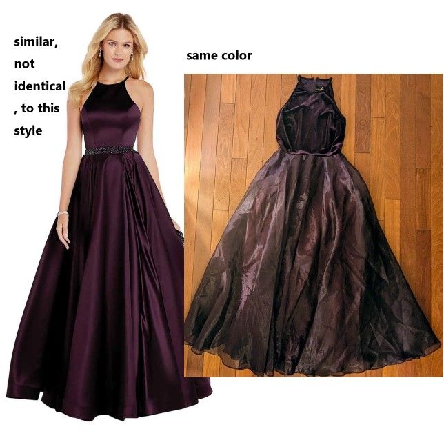 small medium long purple halter evening concert party organza prom flair royal Ballgown dress