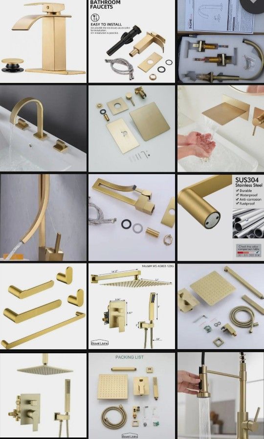 Luxury Sturdy 8 Plumbing Fixtures Solid Brass With Accessory Set In Brushed Gold