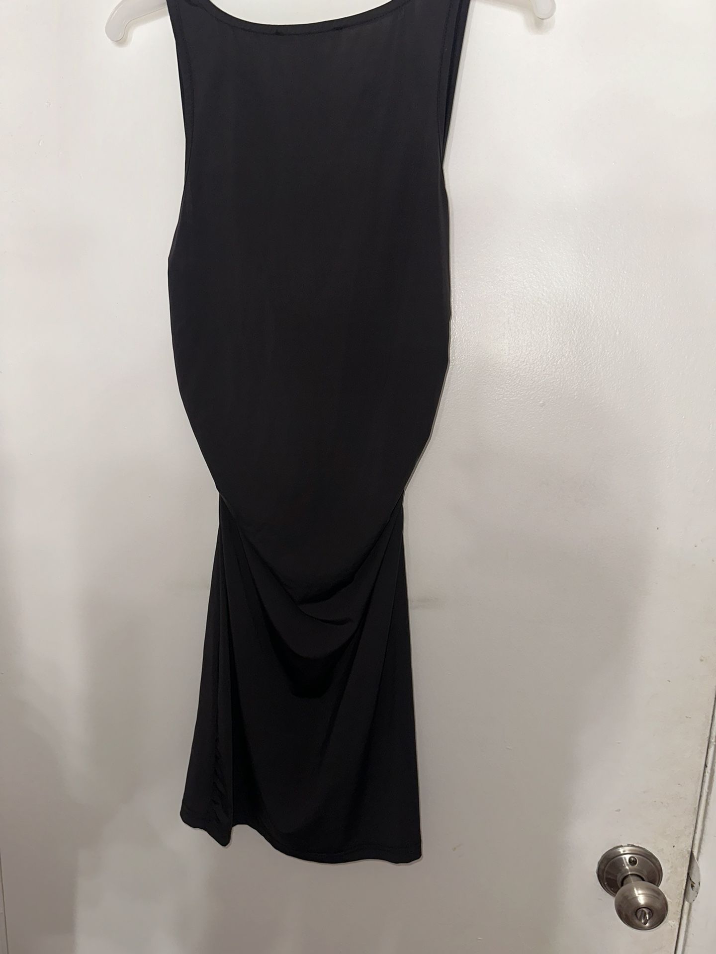 bershka long slit dress black
