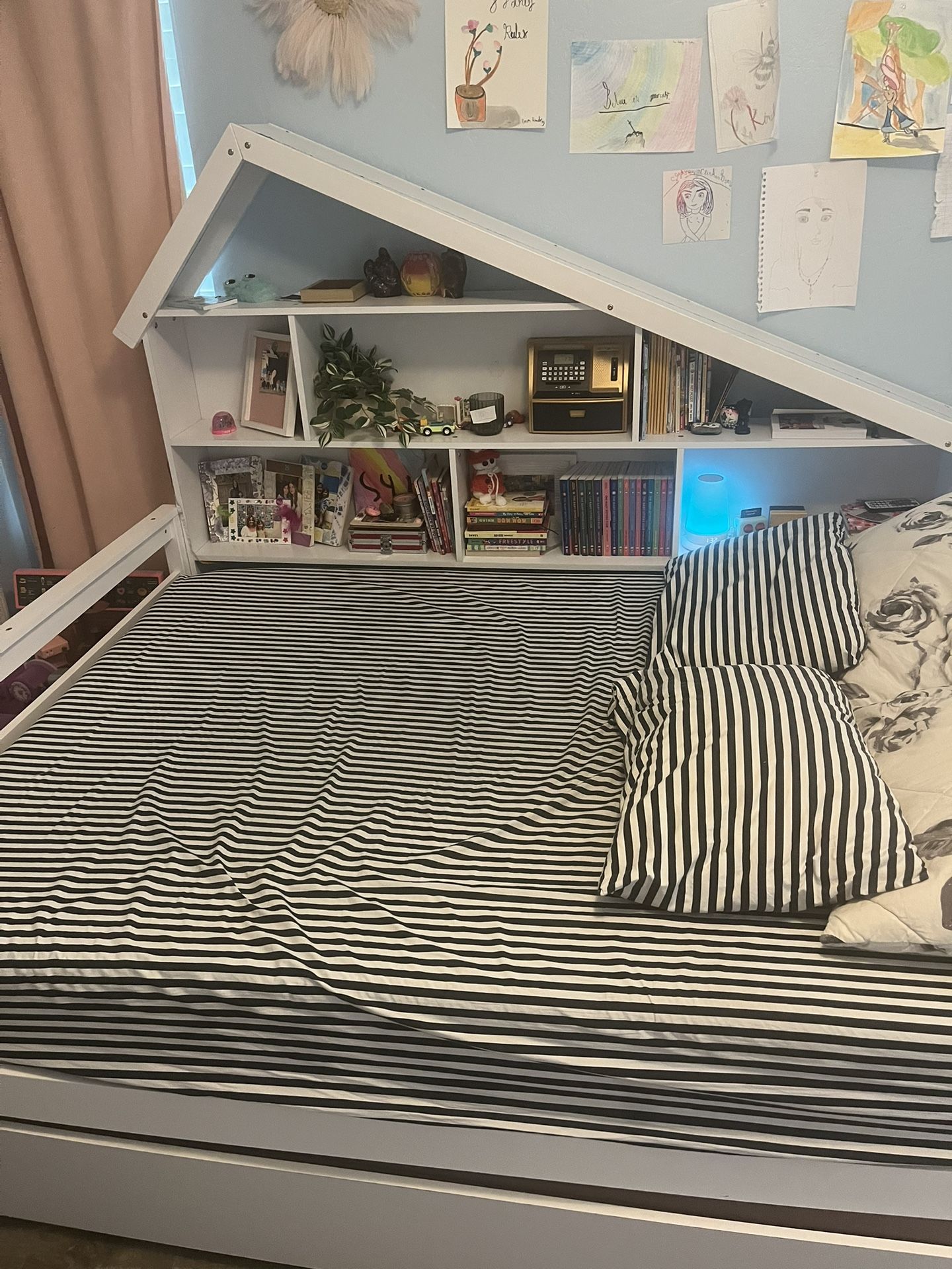 Full Bed Frame / Bookshelf With Twin Trundle.