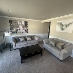Living Room Set - Couches - Coffee Table - Lamp - Paintings - Side Table