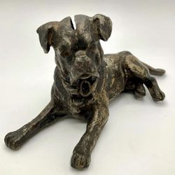Rare  Antique 1800’s Lying Bull Dog Still Bank With Swing Head Figurine