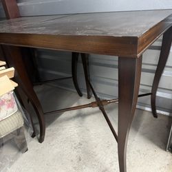 Two Dark Wood Side Table (Parquet Top + Curved Legs)